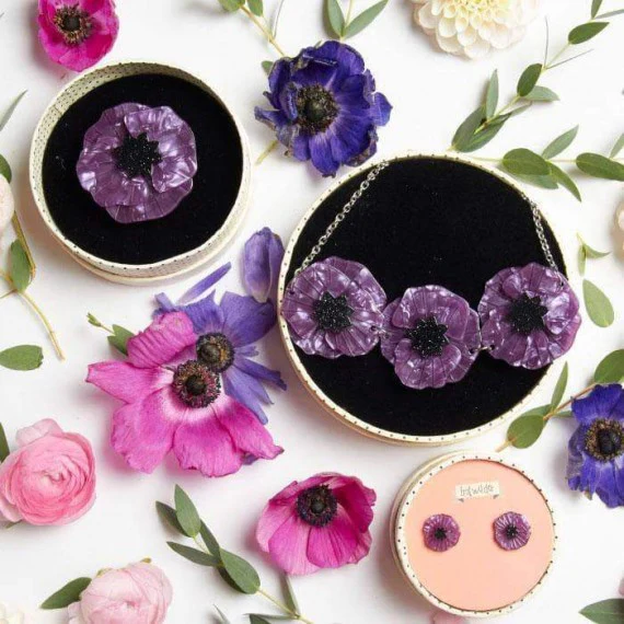 Earrings: Poppy Field drop - purple - Image 3