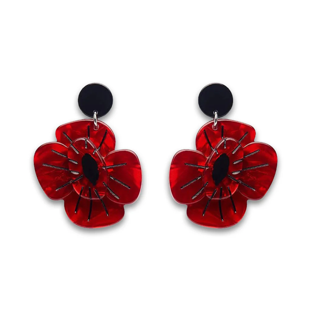 Earrings: Remembrance poppy drop - red