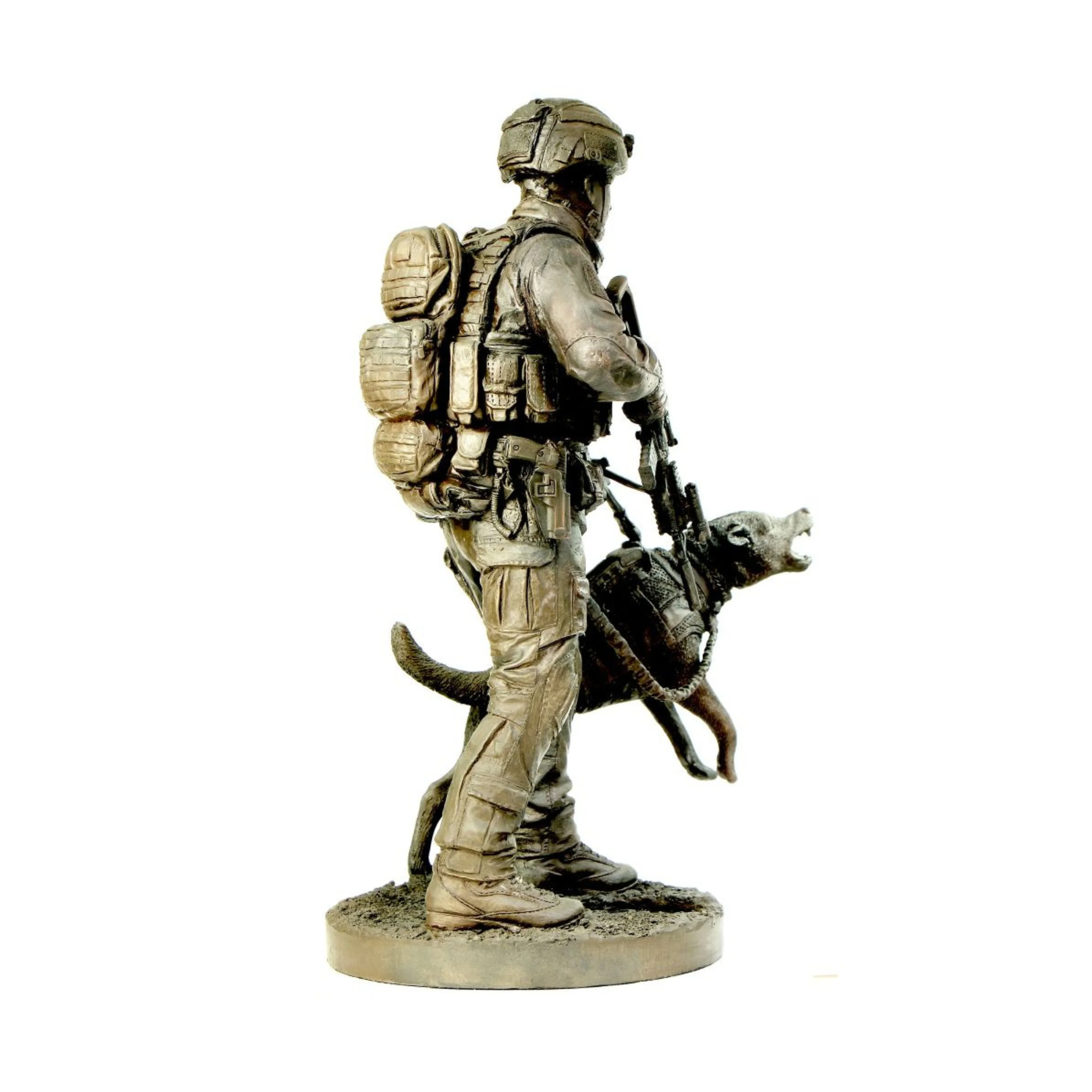 Naked Army K9 Operator Cold-Cast Bronze Figurine - Image 3