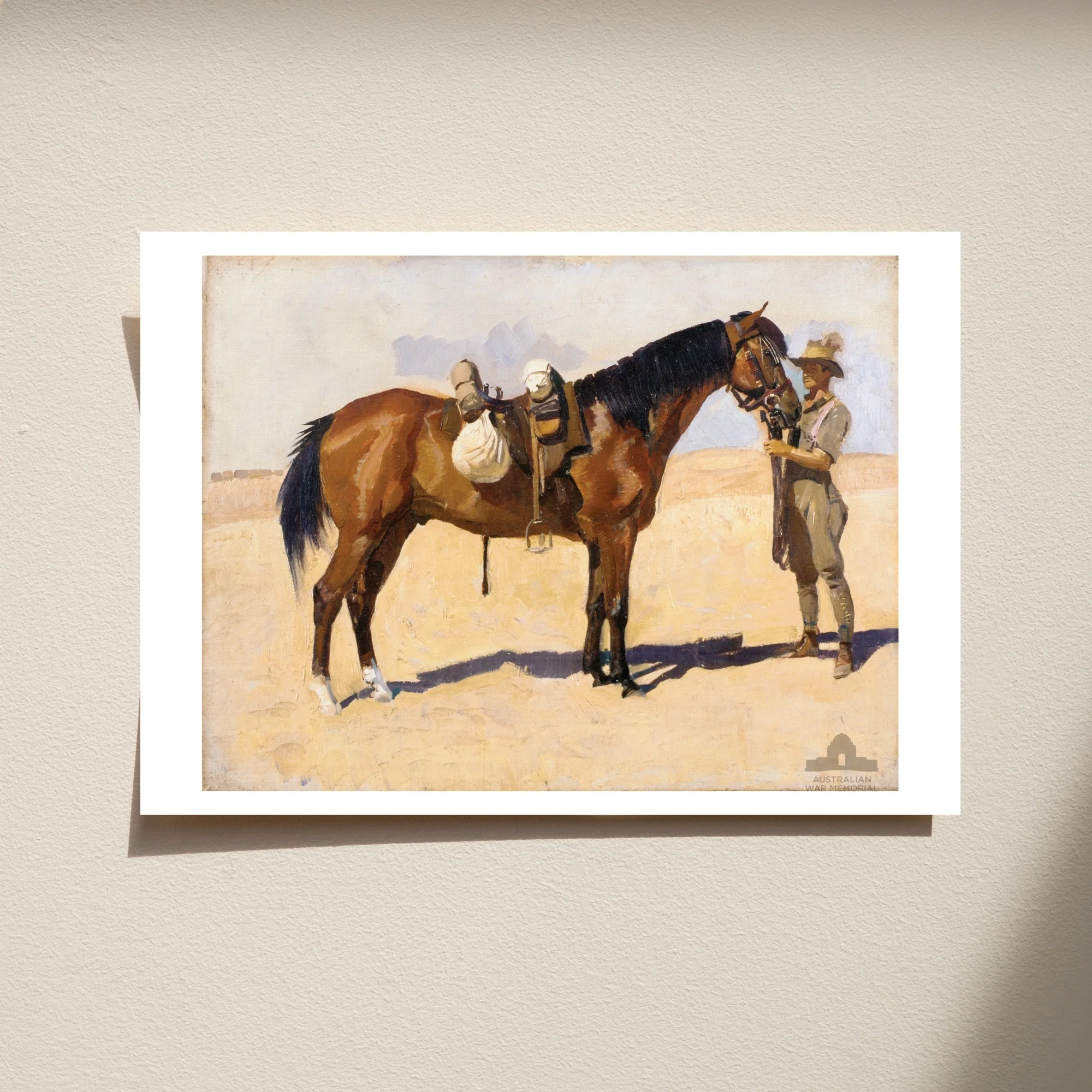 Postcard: A favourite charger with groom, Anzac Mounted Division