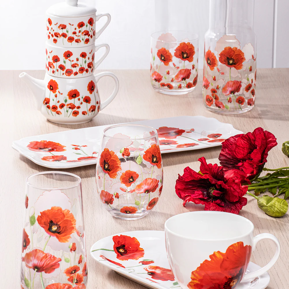 Glass highball tumblers: Red Poppies collection [set of 4] - Image 3